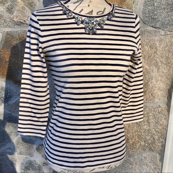 J. Crew Striped Necklace Tee 3/4 Length Sleeves Size XS - Picture 10 of 15
